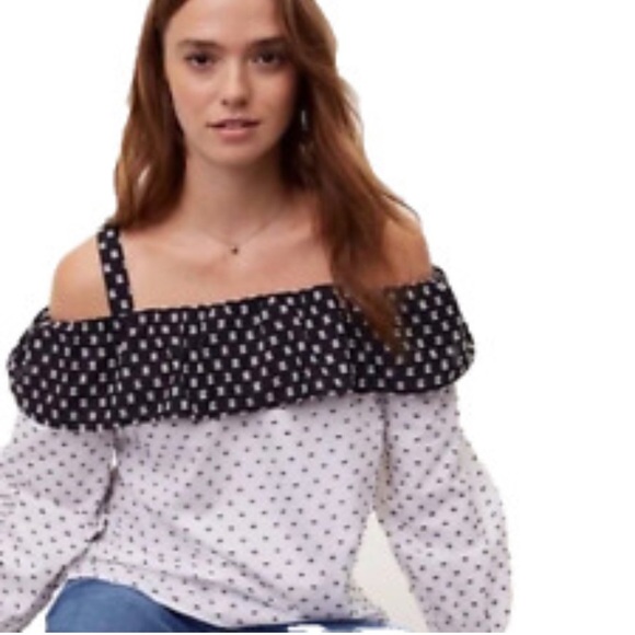 LOFT Tops - Loft Swiss Dot Off Shoulder Top Black White